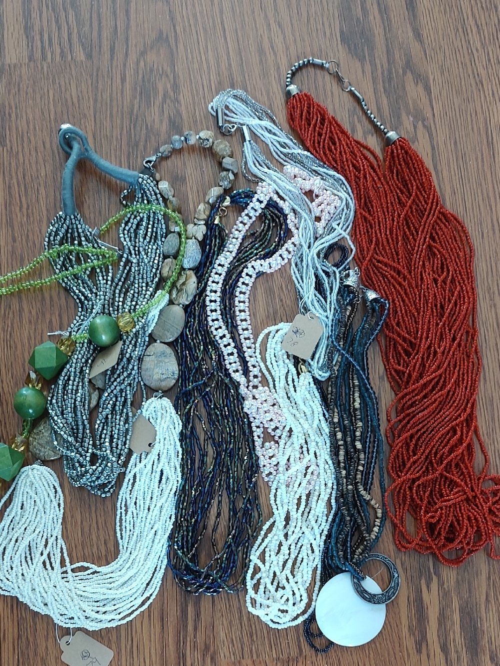 Handmade Multi-Strand Beaded Necklace - Red, White, Green, Black & Mixed Colors